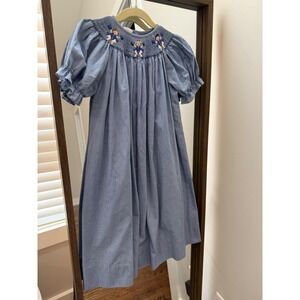 Amanda Remembered Kids Blue Gingham Smocked Cheerleader Dress Size 6 Handmade